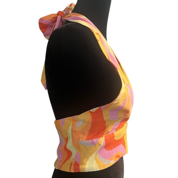 Women's ZARA Orange Pink Halter Crop Top M - Picture 2 of 8